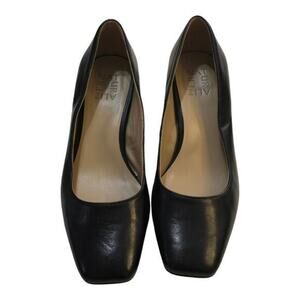 Naturalizer Black Leather Comfy Square Toe Block Heel Pumps Size 7.5 W‎ WIDE